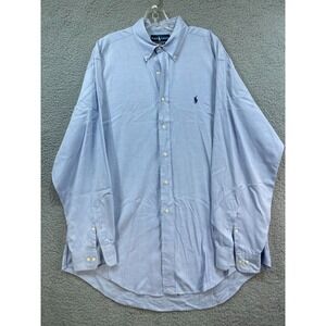 Ralph Lauren Shirt 16.1/2 Blue Oxford Button Men Pony Logo Classic‎ Fit